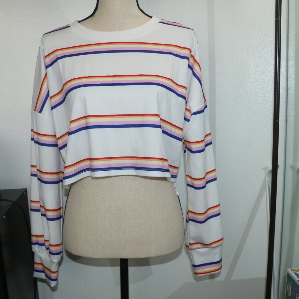 Drop Shoulder Stripe Crop Top
